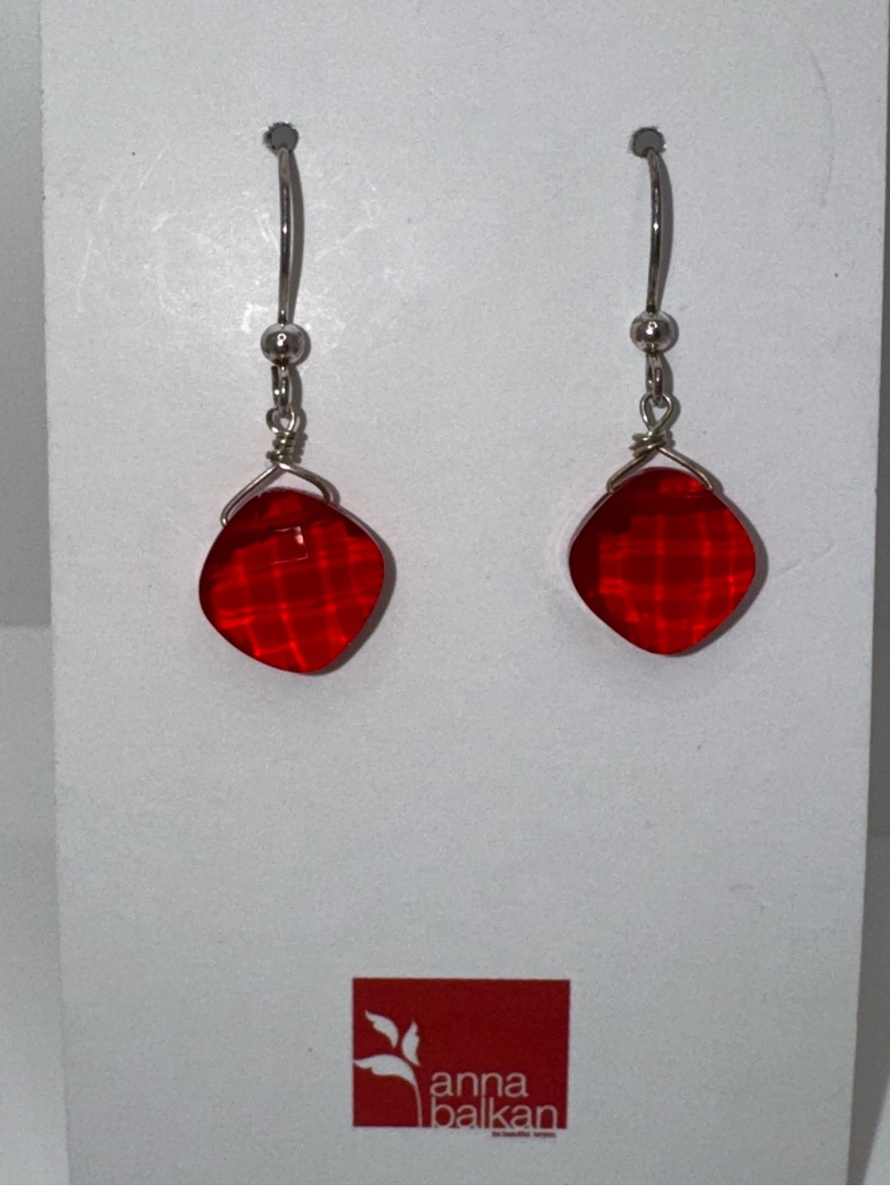 Anna Balkan Red Quartz Faceted Gemstone Earrings 925 Sterling Silver